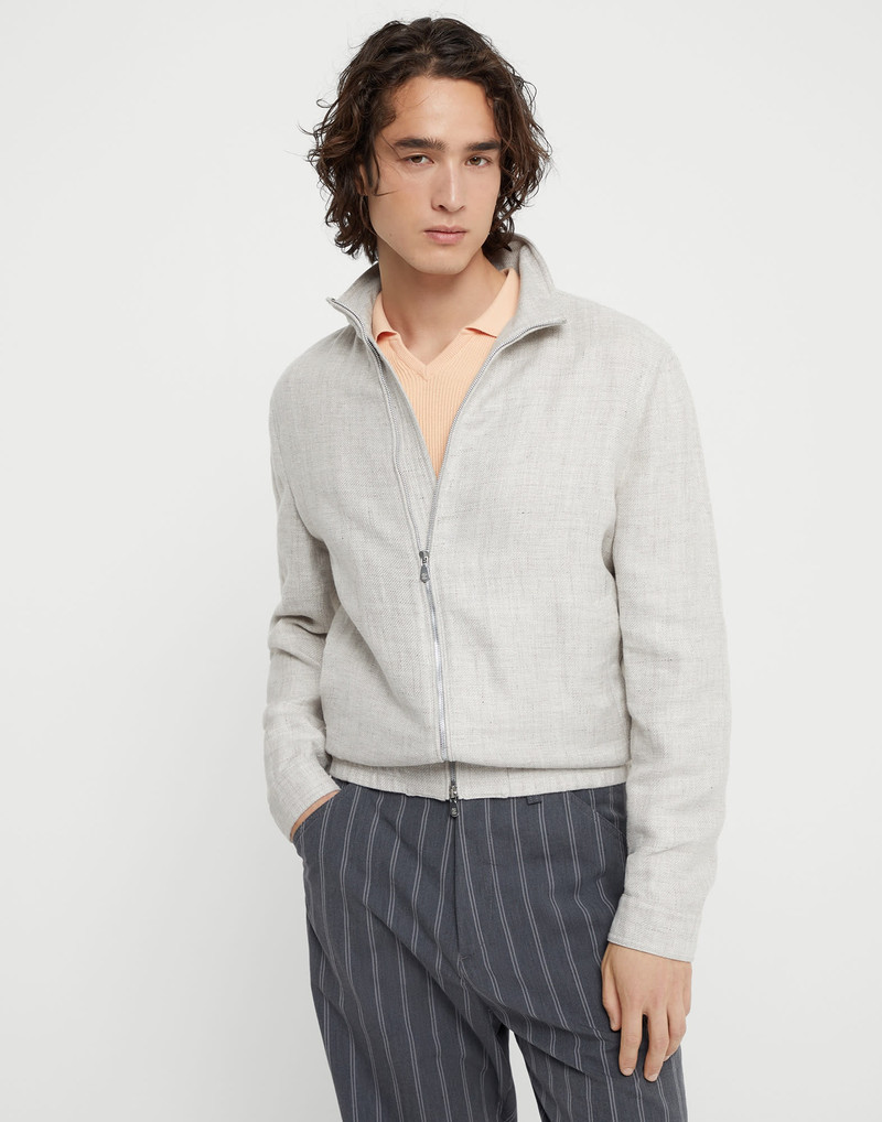 Linen, wool and silk diagonal bomber jacket 1