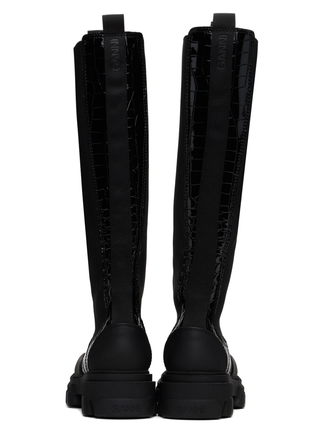 Black Cleated High Chelsea Tall Boots - 2