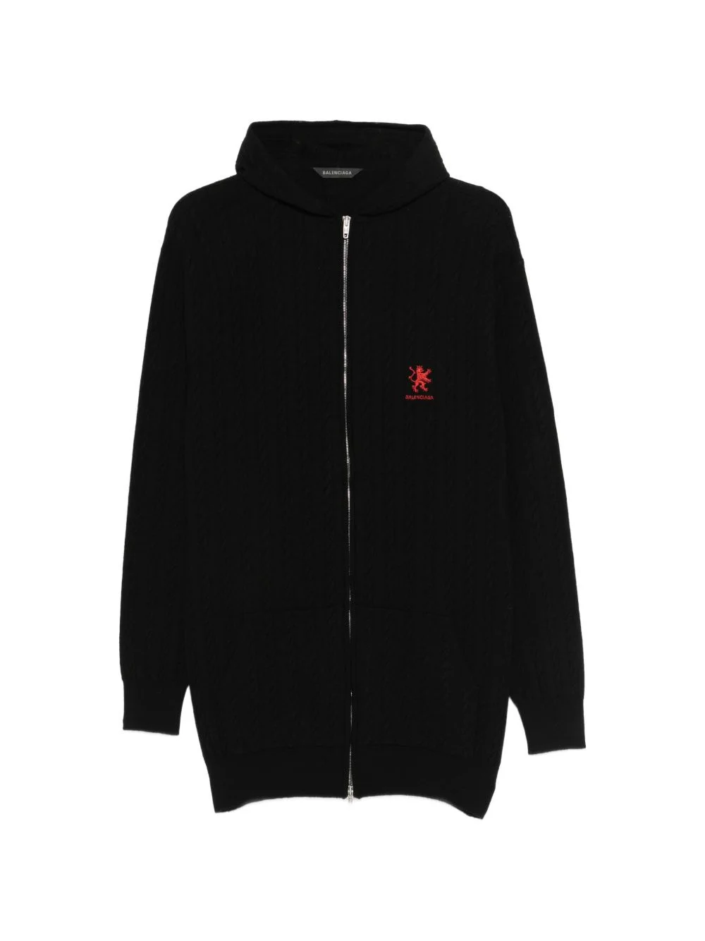 logo-embroidered cable-knit hoodie - 1