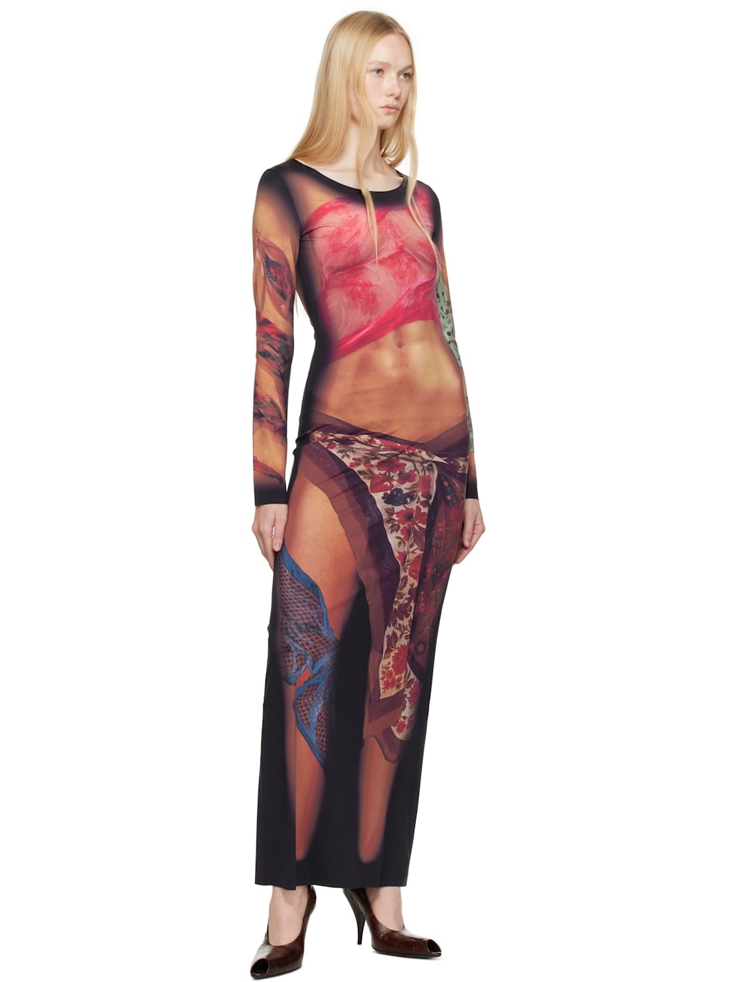 Multicolor Recycled Draped Statue Jersey Maxi Dress - 4