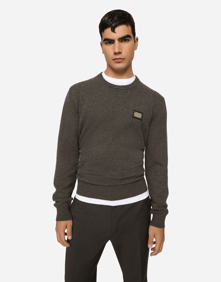 Wool round-neck sweater with branded tag - 4