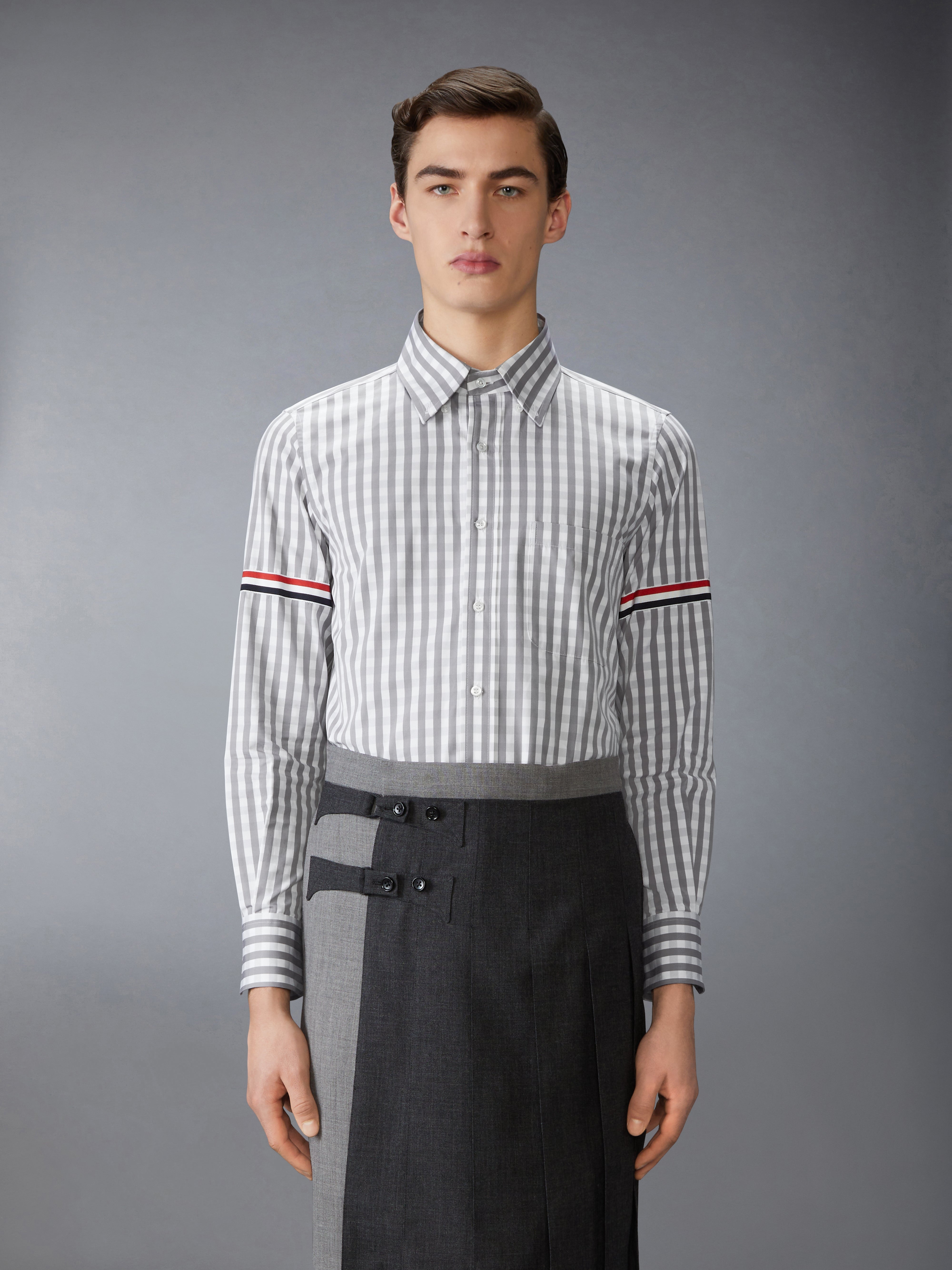 GINGHAM CHECK POPLIN ARMBAND SHIRT - 2