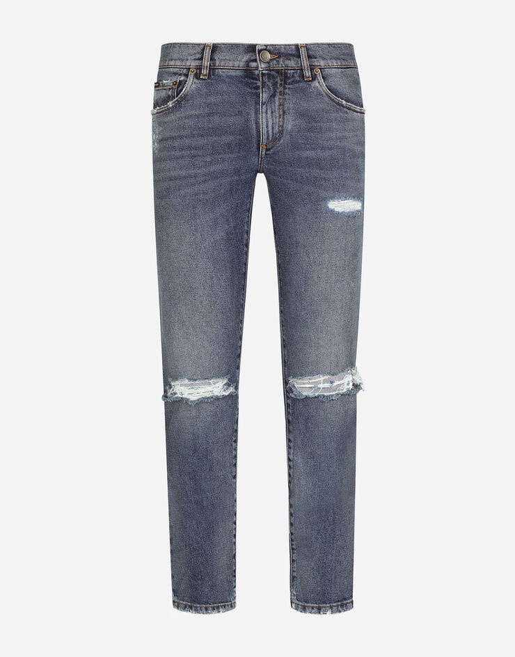 Light blue skinny stretch jeans with rips - 1