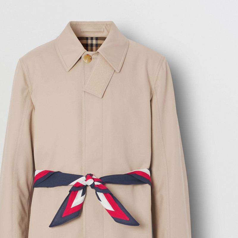 Scarf Detail Fringed Cotton Gabardine Car Coat 7