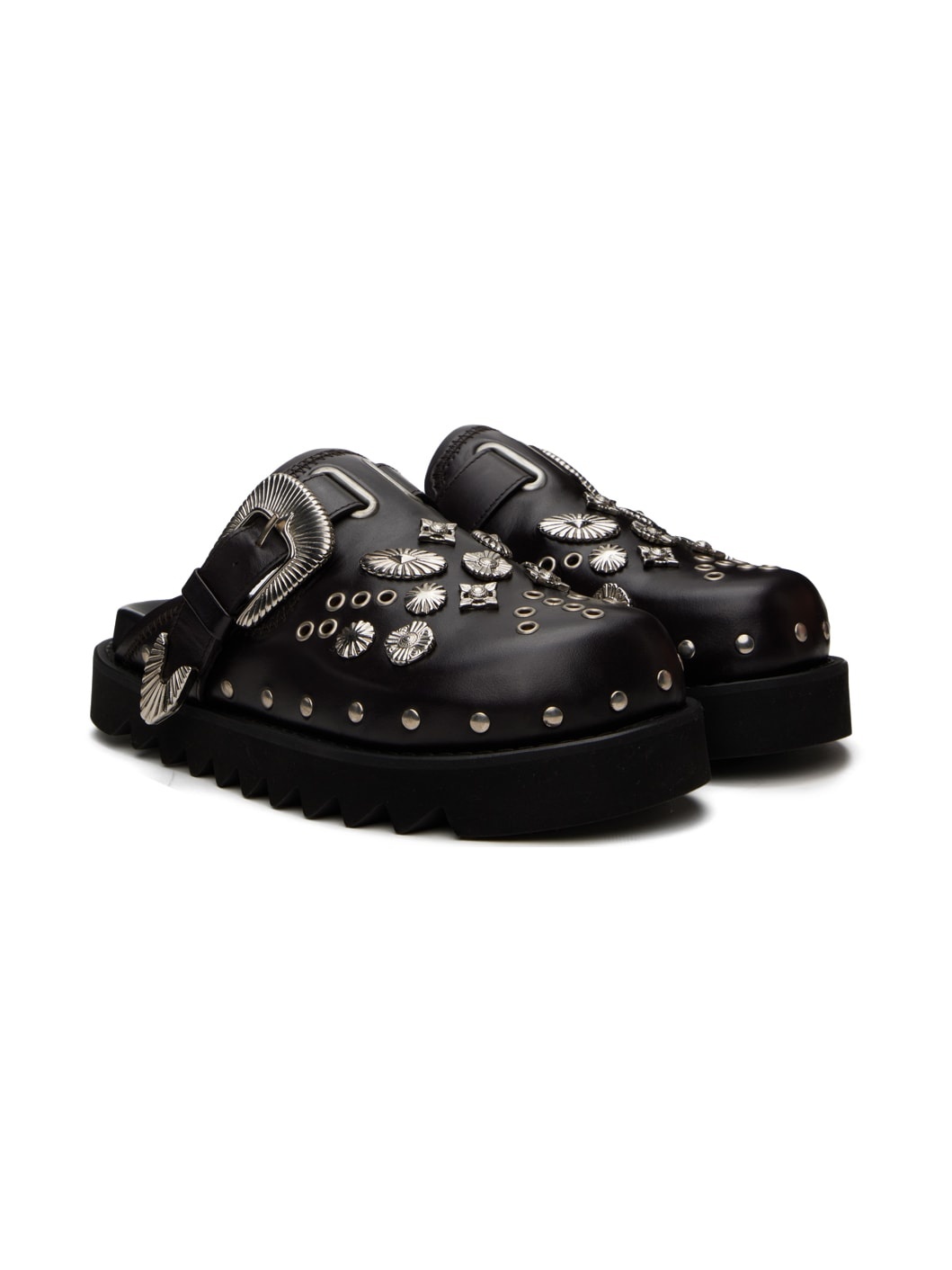 Black Eyelet Metal Sabot Loafers - 4