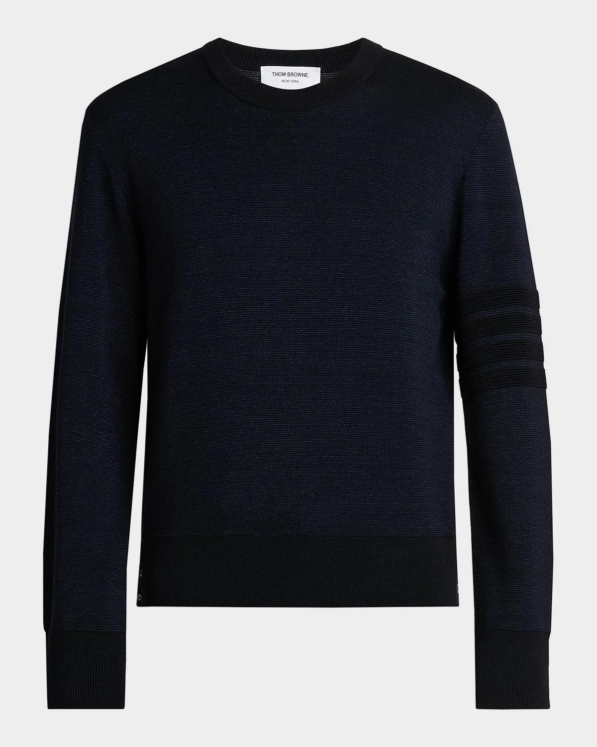 Men's Ottoman Stitch 4-Bar Stripe Wool-Linen-Cotton Crewneck Sweater - 1