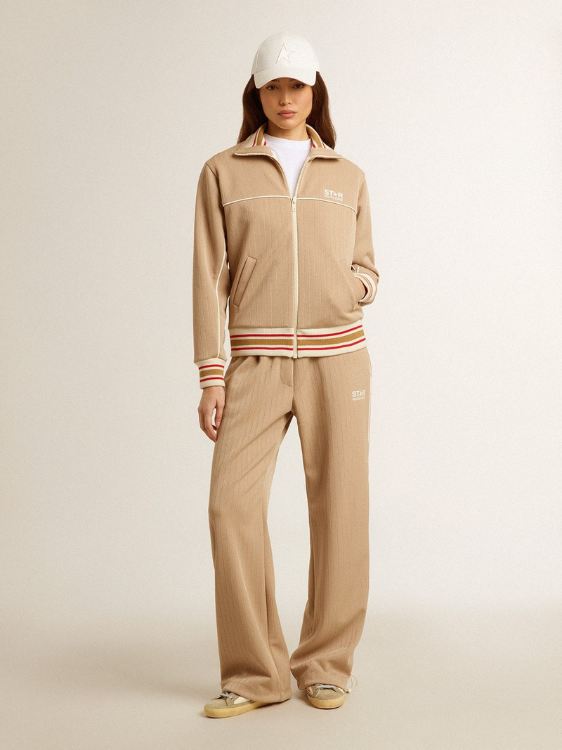 Women’s light beige joggers with white logo 3