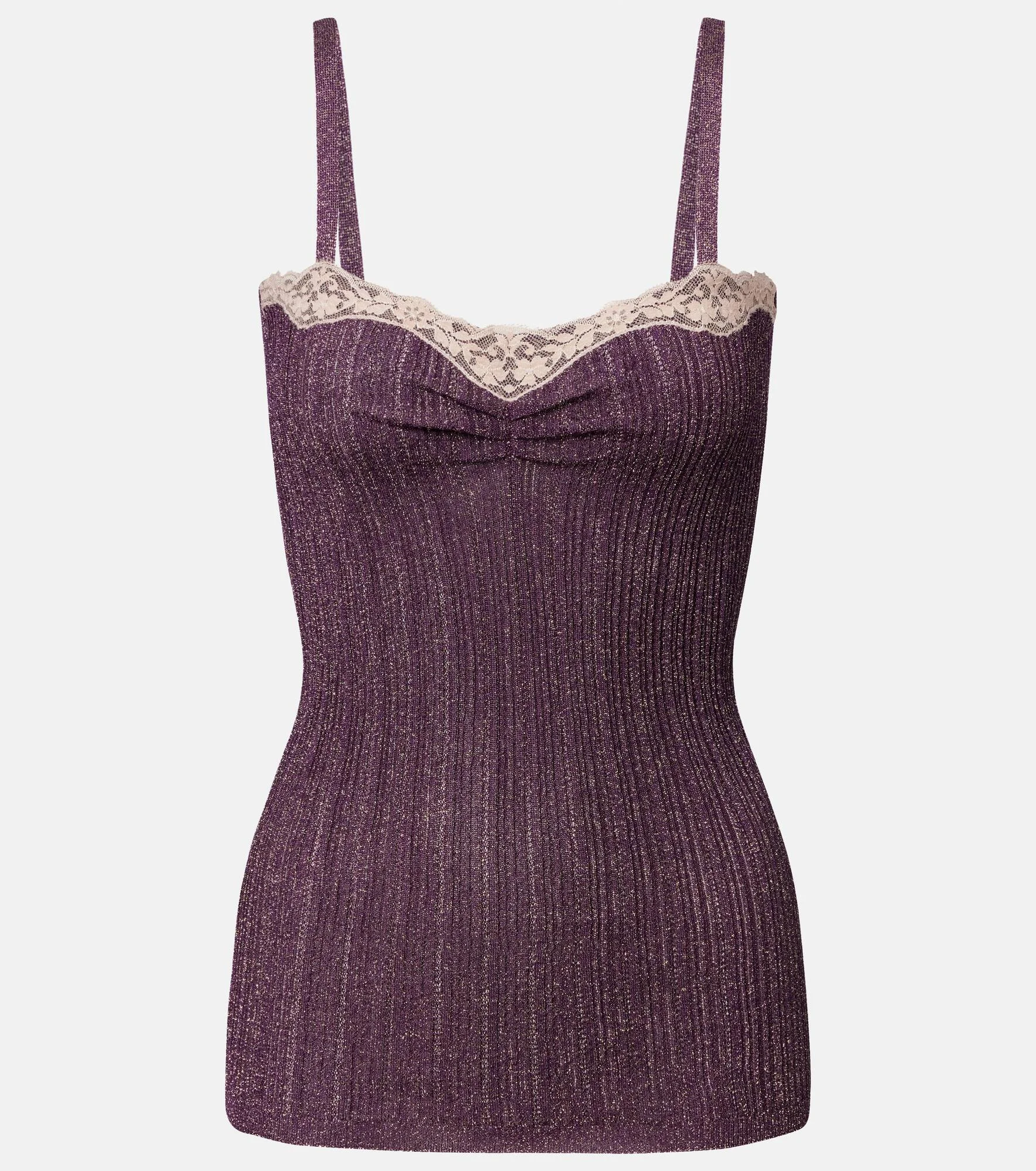 Lace-trimmed lamé top - 1