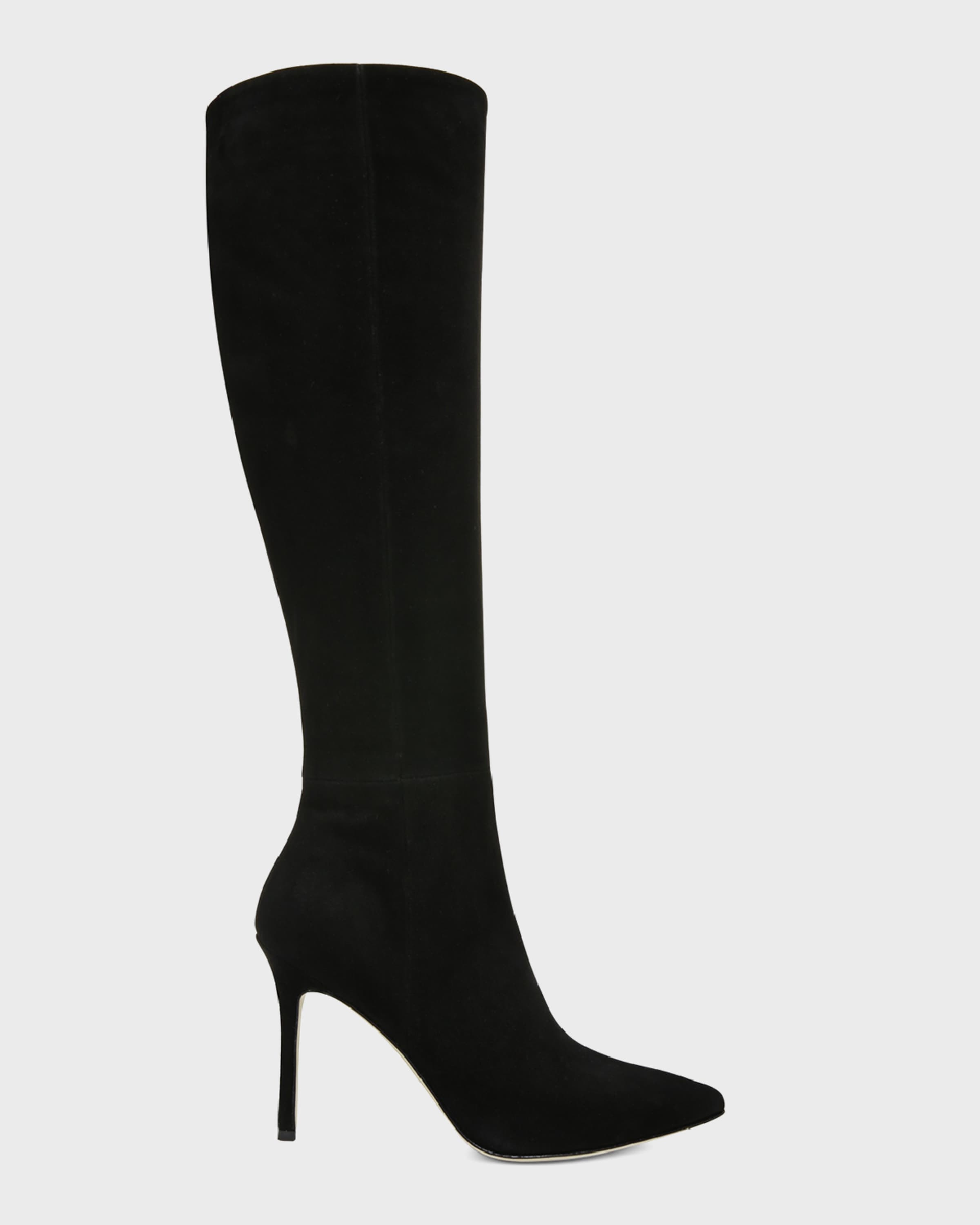 Lisa Suede Stiletto Wide-Calf Knee Boots - 1