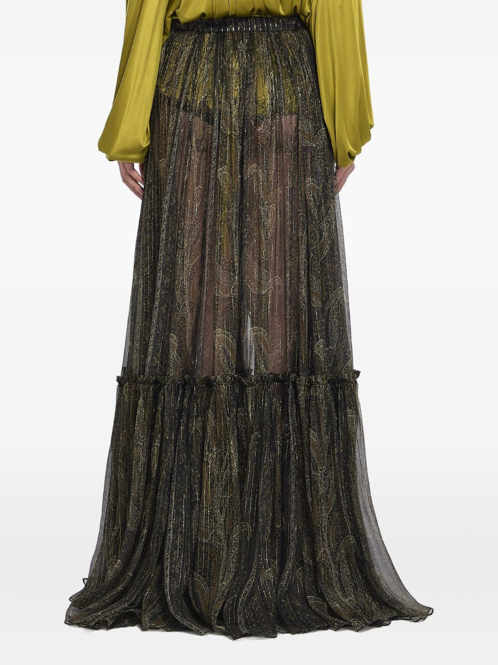paisley metallic-fiber tiered skirt - 2
