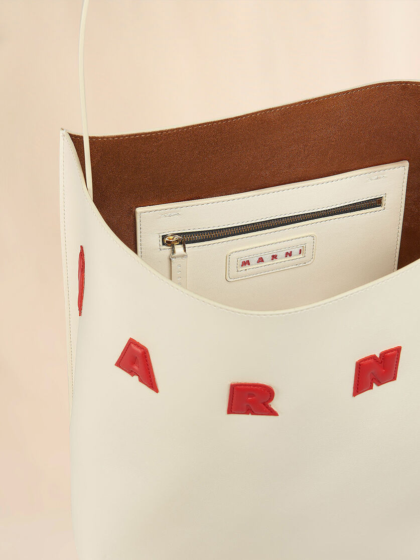 WHITE LEATHER MUSEO MEDIUM HOBO BAG WITH PATCHES - 3