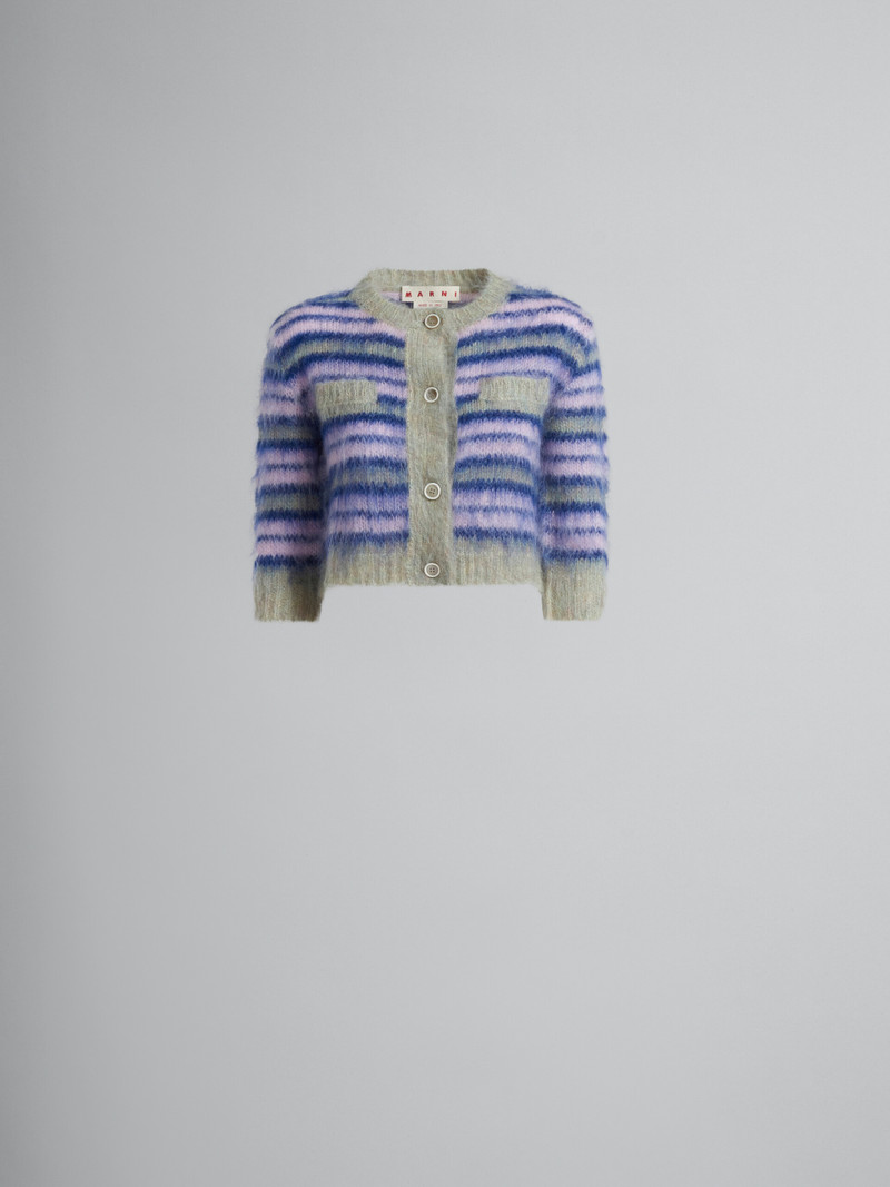 CROPPED MOHAIR CARDIGAN WITH LILAC STRIPES - 1