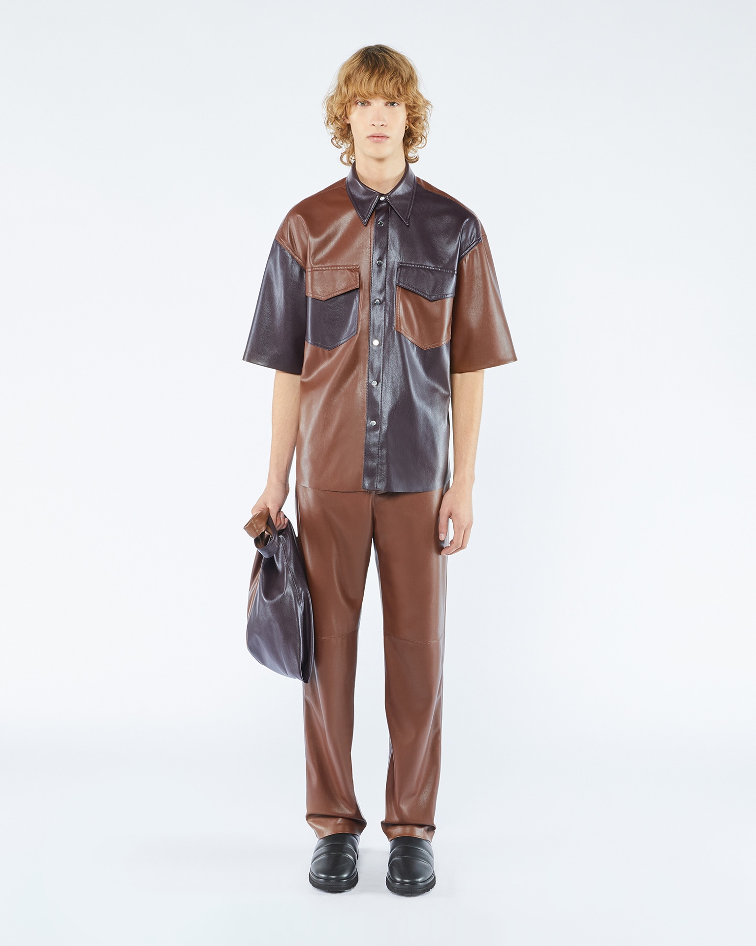 RENS - ANEW Upcycled patchwork shirt - Aubergine/Rootbeer - 2