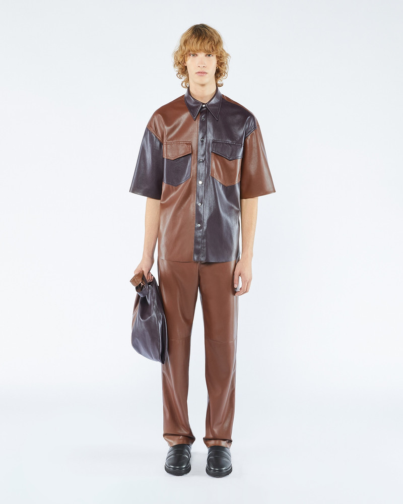 Nanushka RENS - ANEW Upcycled patchwork shirt - Aubergine/Rootbeer outlook