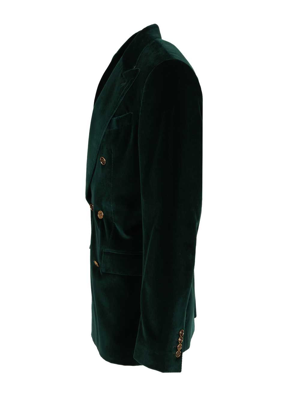 Double-Breasted Velvet Blazer Jackets Green - 3