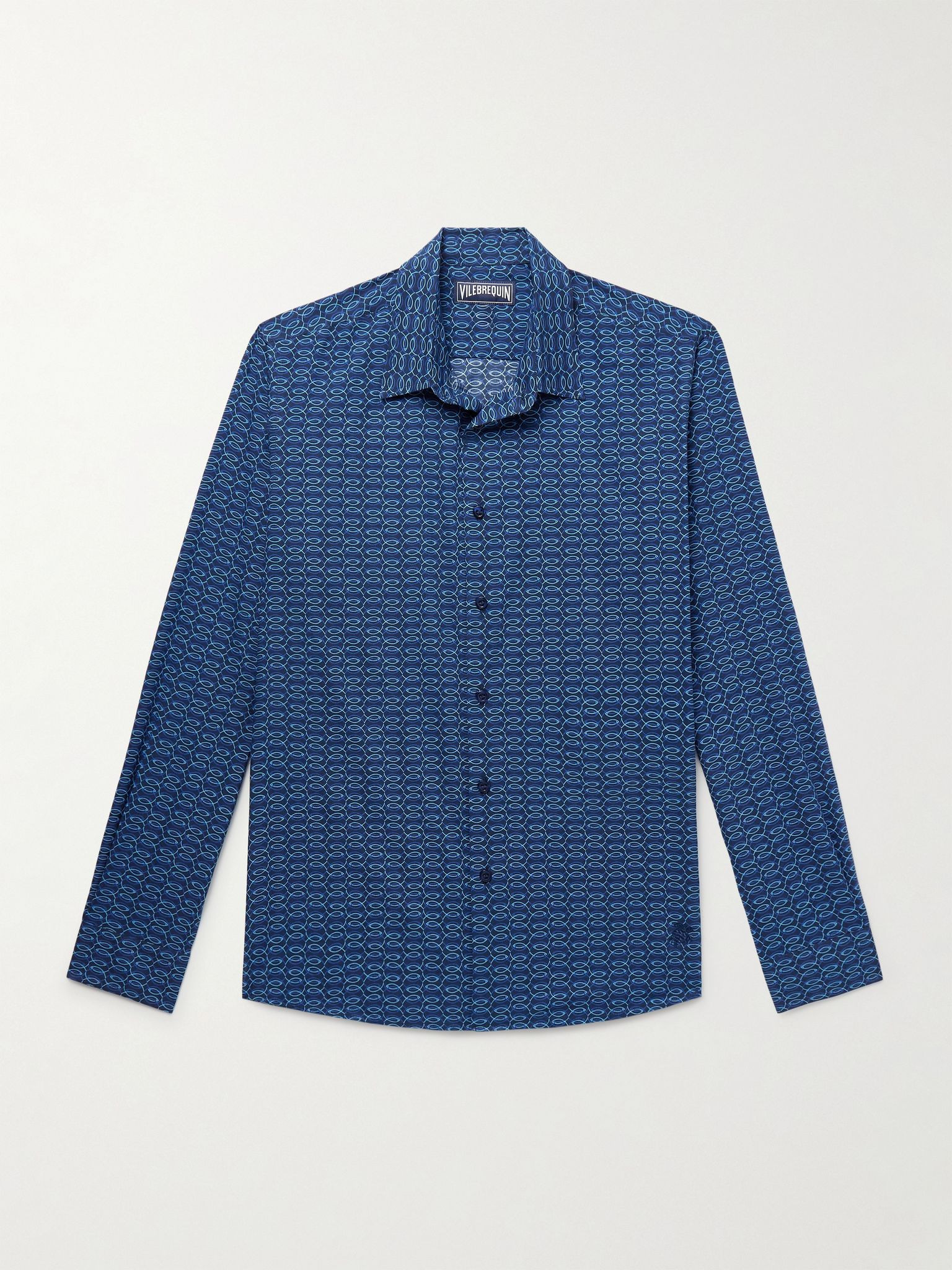 Caracal Printed Organic Cotton-Voile Shirt Blue - 1