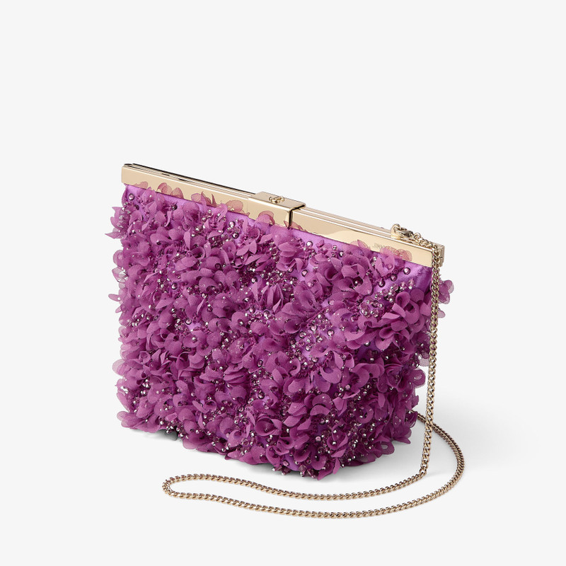 JIMMY CHOO Ganache
Violet Orchid Satin Clutch Bag with Petal Embroidery outlook