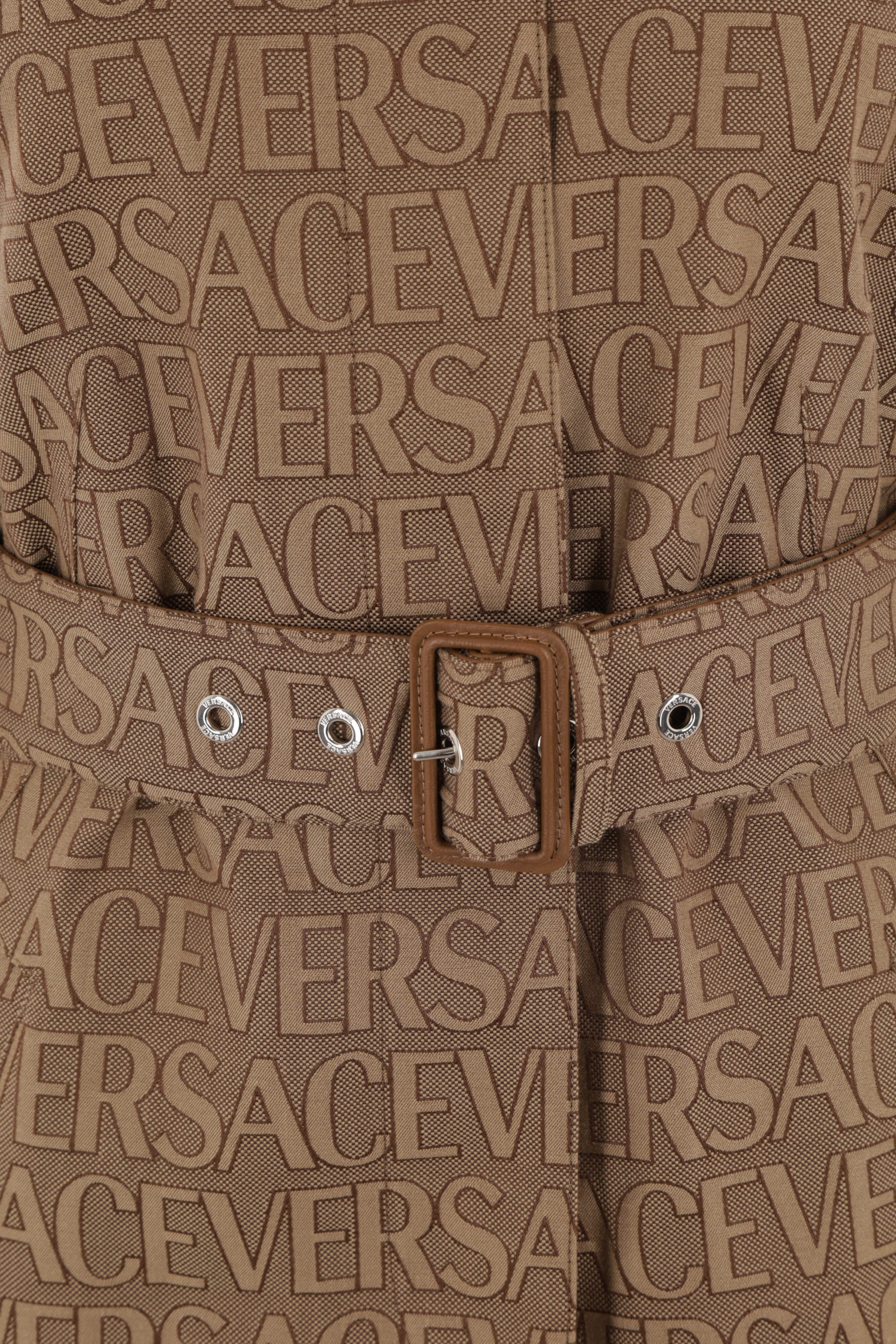 VERSACE VERSACE ALLOVER JACQUARD CANVAS TRENCH COAT
