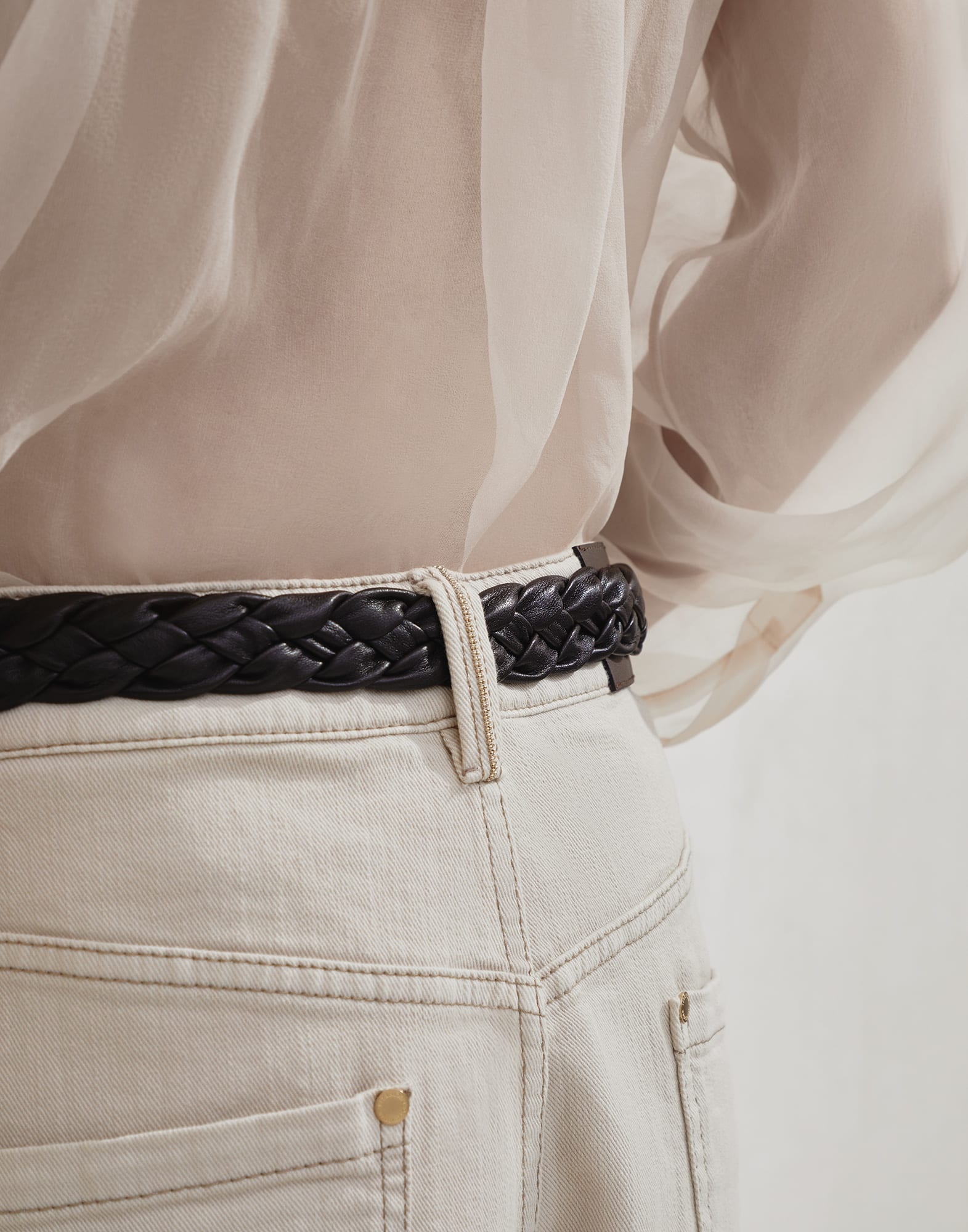 Stretch dyed denim loose barrel trousers with monili - 3