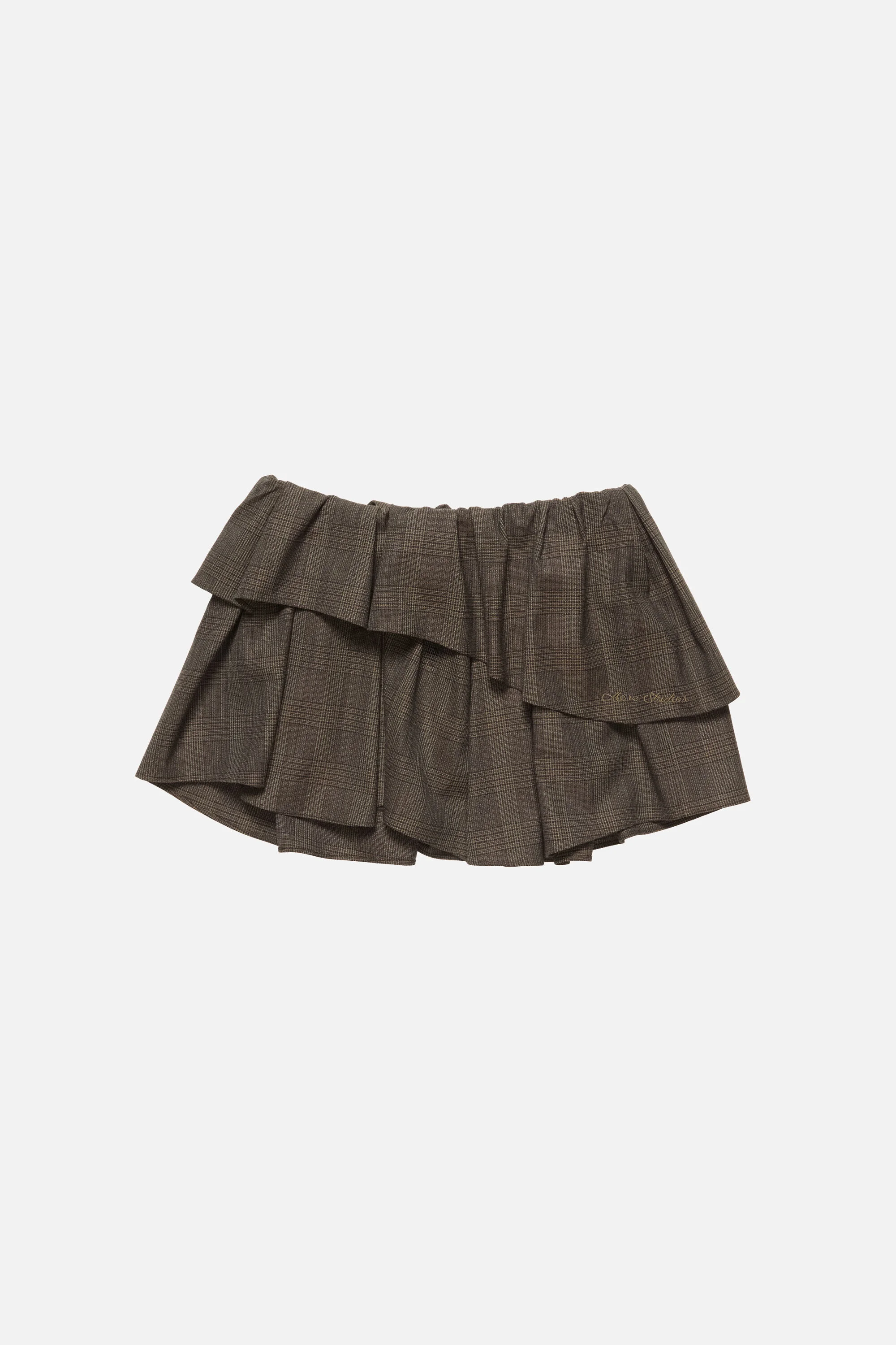 Short pleated wool skirt - Brown/black - 1