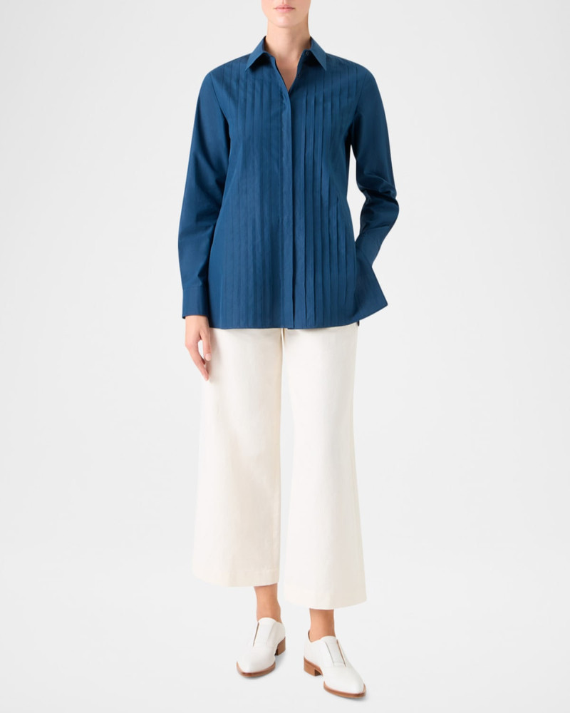 AKRIS Pleated Front Cotton Poplin Button-Down Shirt outlook