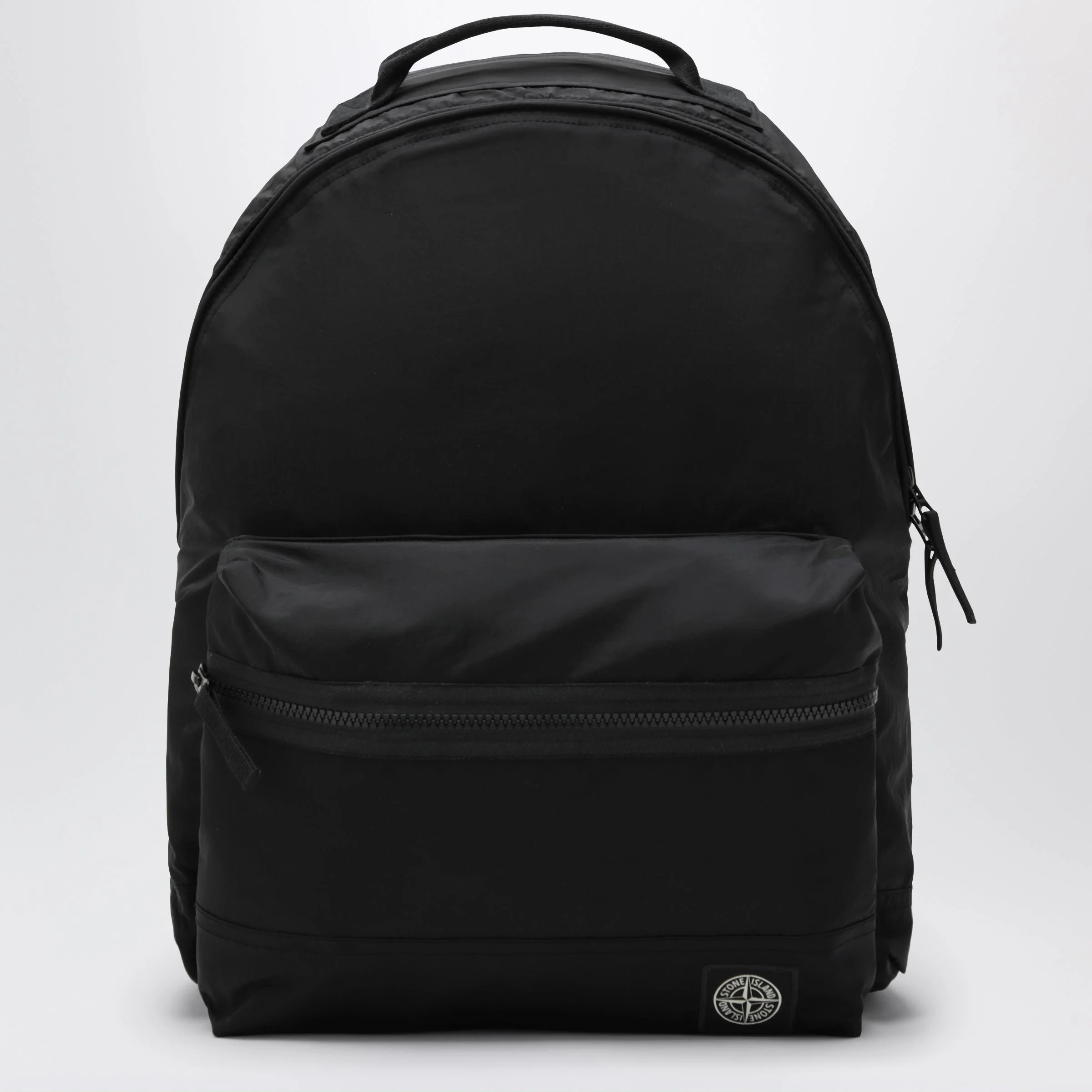 Black nylon backpack with logo patch - 1