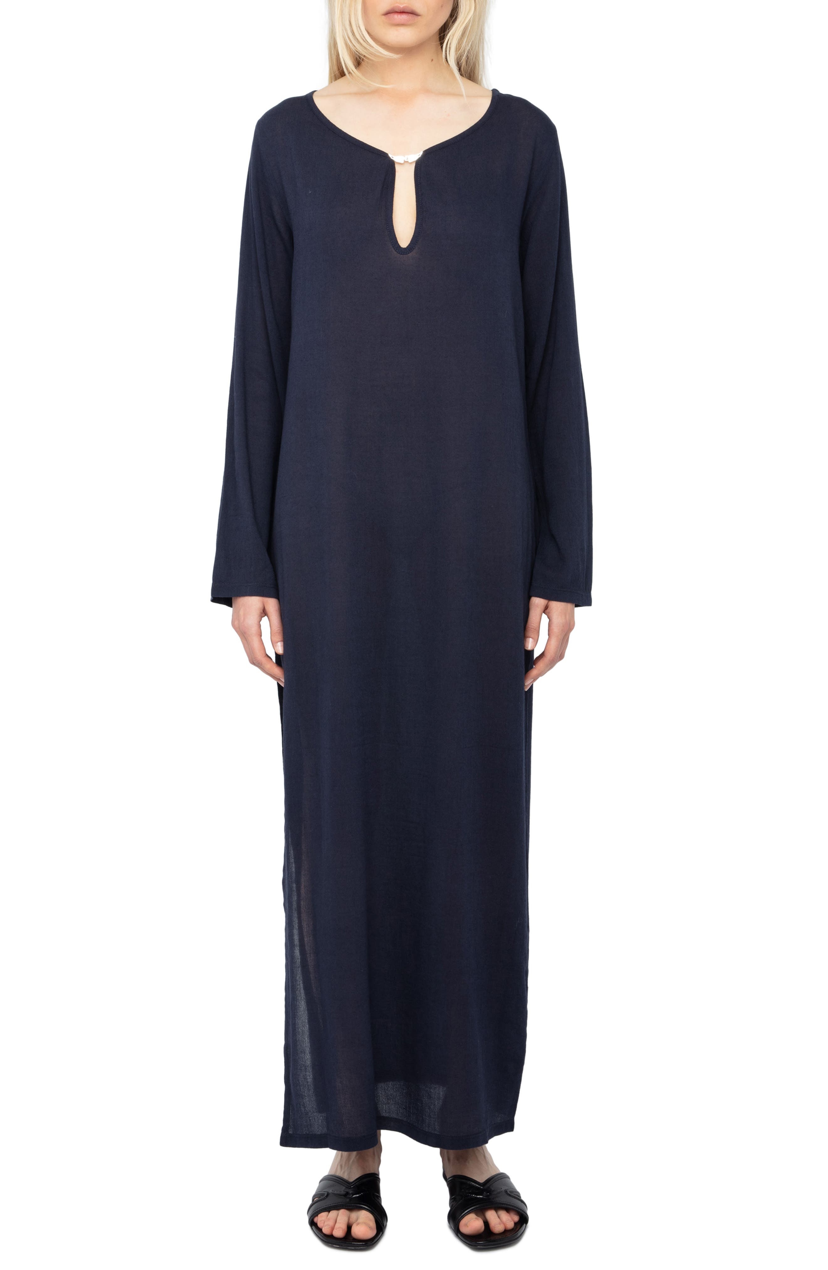 Zadig & Voltaire Delia V Long Sleeve Maxi Dress in Encre at Nordstrom - 1