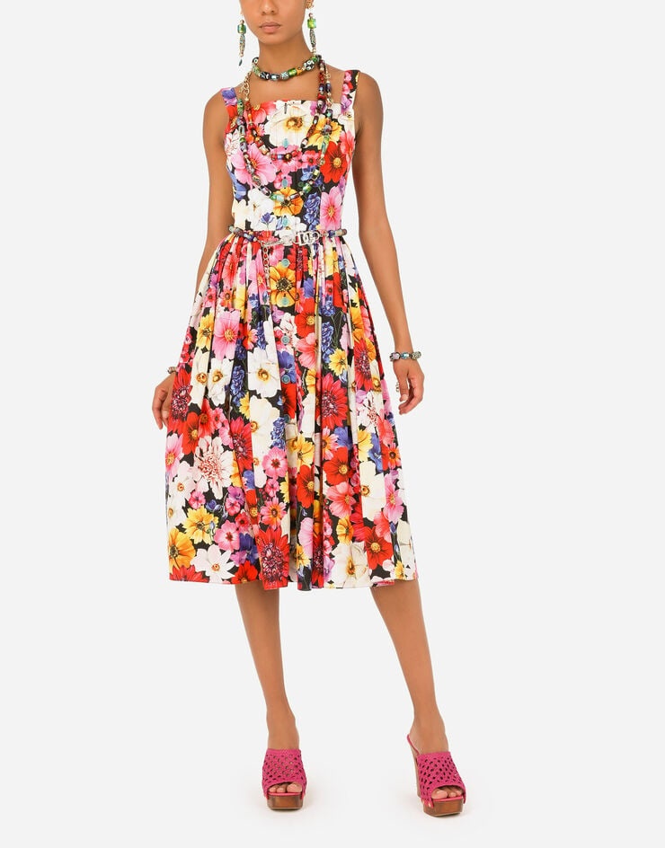 Calf-length poplin dress with garden print - 6