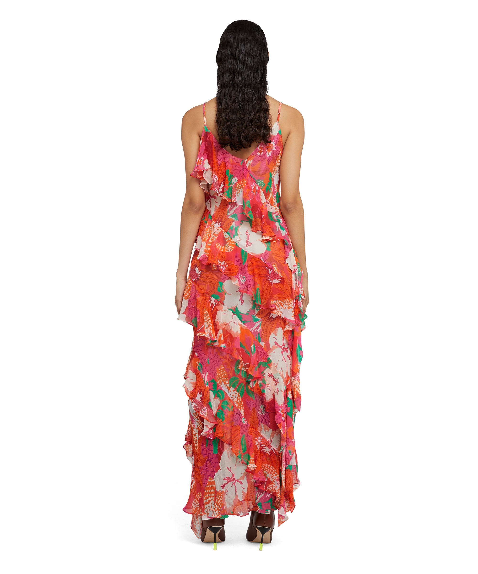 Long dress with ruffles in cr&ecirc;pe viscose with "Tropical" print - 3