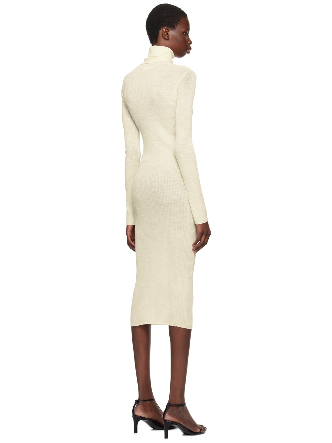 Off-White Ribbed Midi Dress - 3