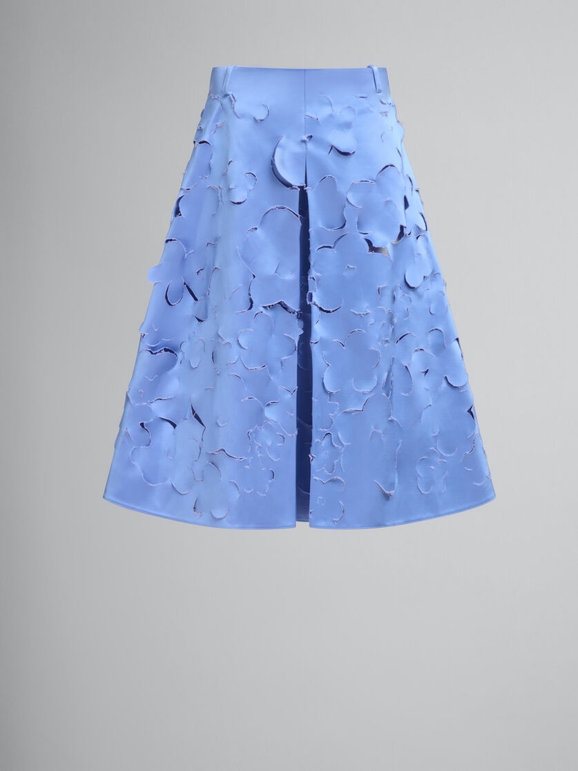 INDIGO DUCHESS SILK FLARED SKIRT WITH CUT-OUT DETAILS - 1