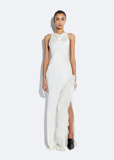 LAPOINTE Satin Cowl Neck Gown With Feathers outlook