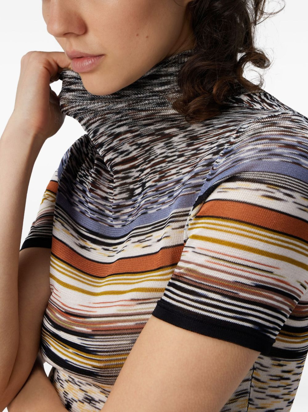 stripe-pattern turtleneck top - 4