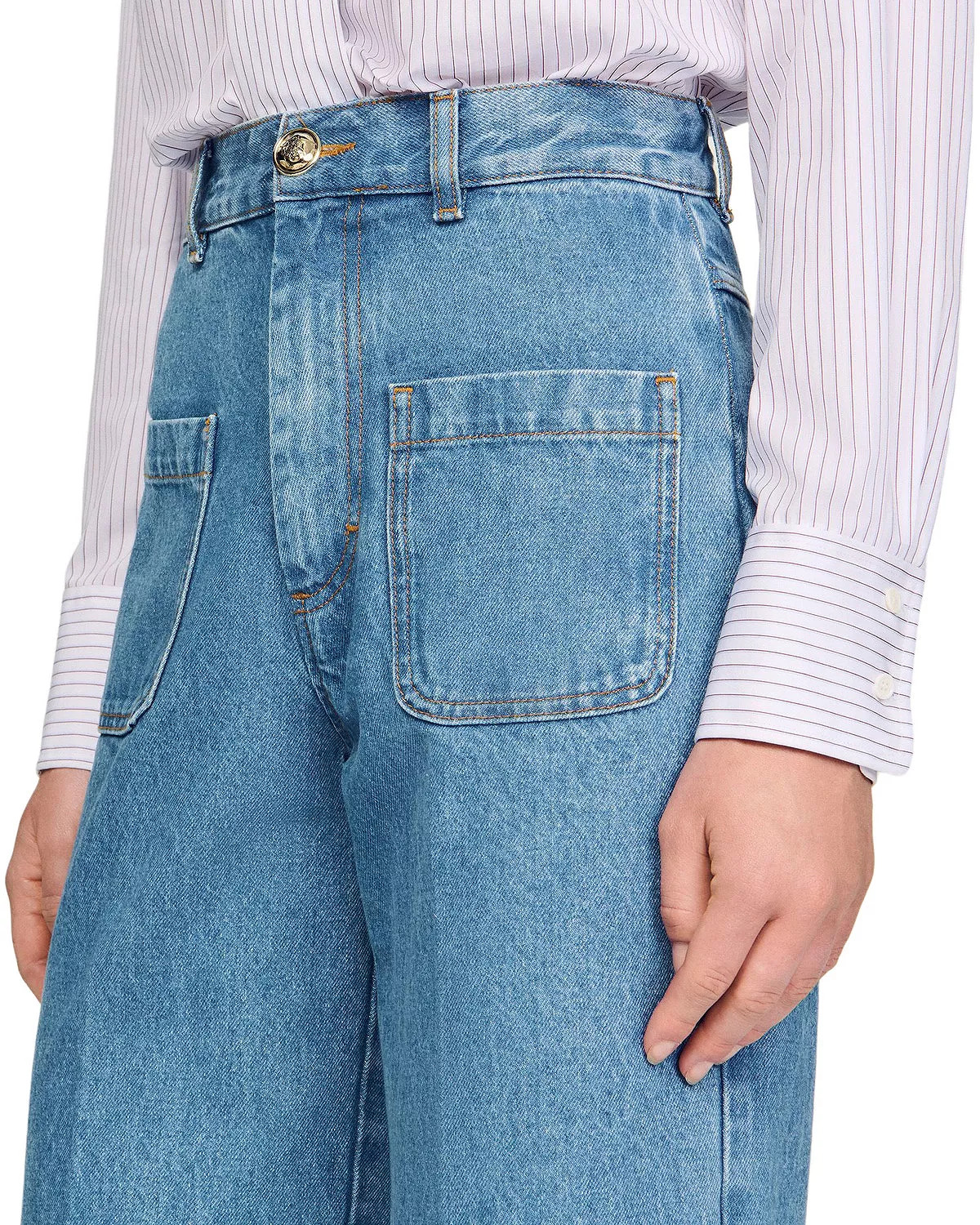 Wide Leg High Rise Jeans in Blue Jean - 4