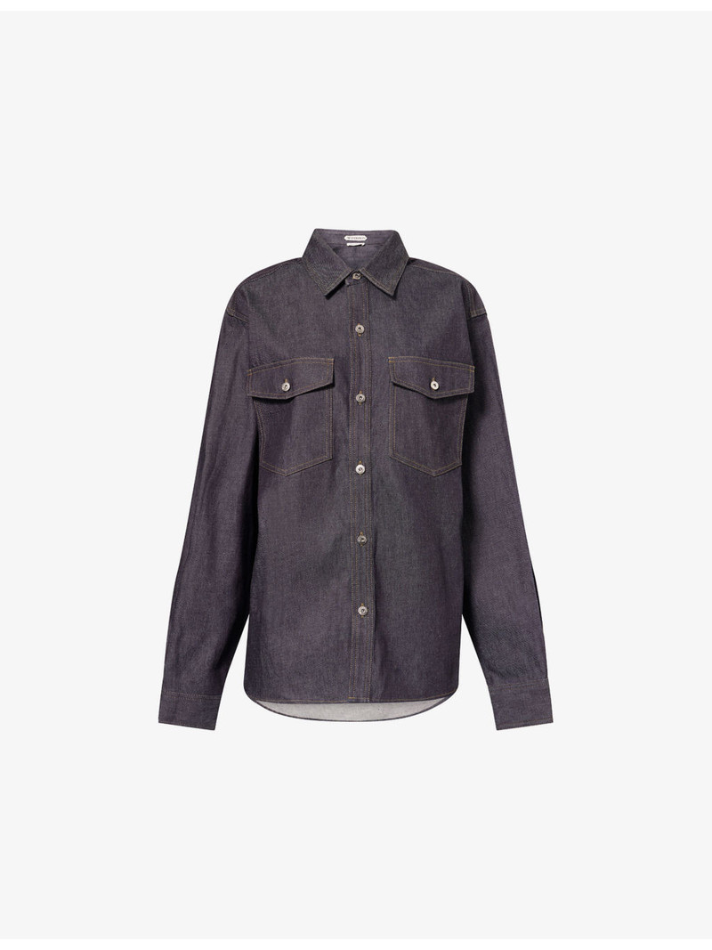 Patch-Pocket Oversized Denim Shirt 1