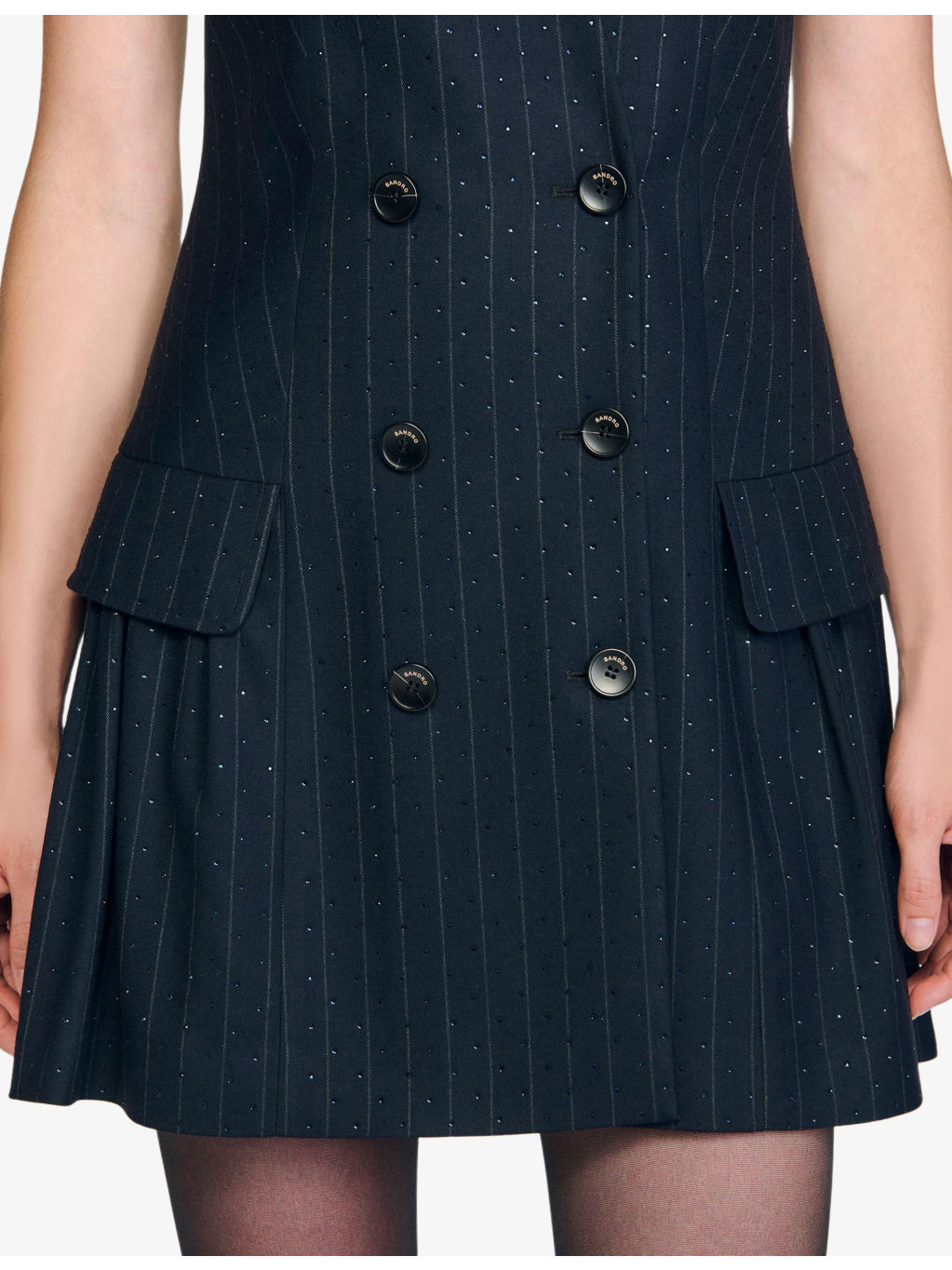 Rhinestone-Embellished Double-Breasted Stretch Wool-Blend Mini Dress - 5