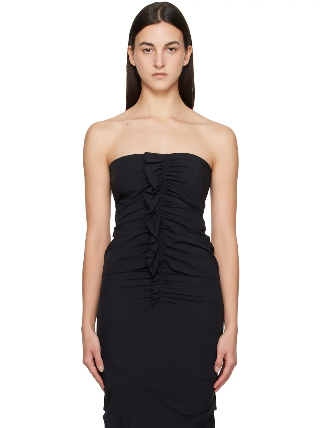 Black Minimal Ruffle Tube Top - 1