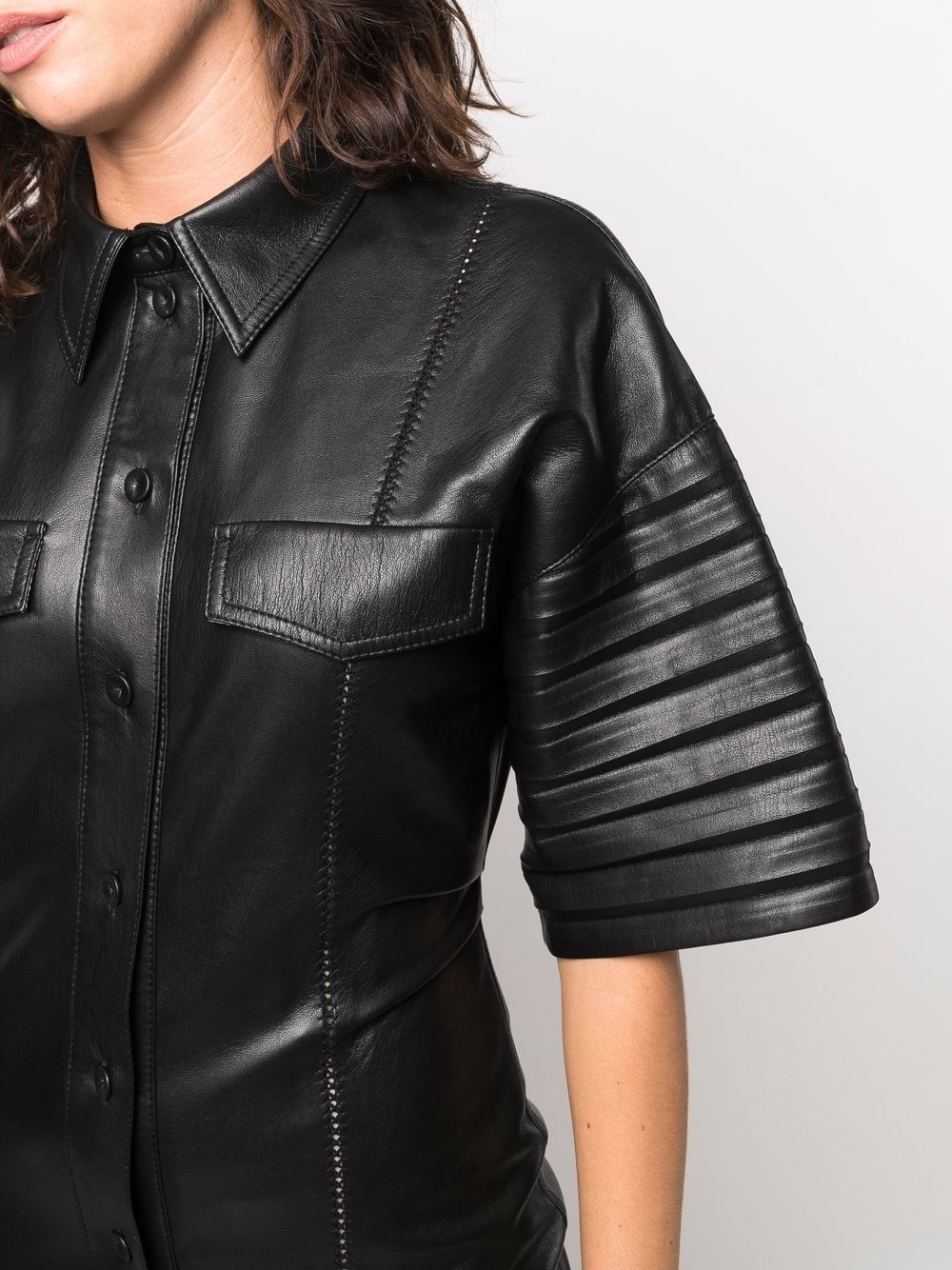 faux-leather fitted shirt dress - 5