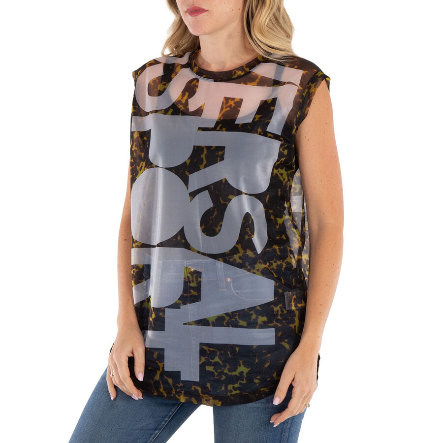 Burberry Pale Ochre Slogan Print Sleeveless Top - 5