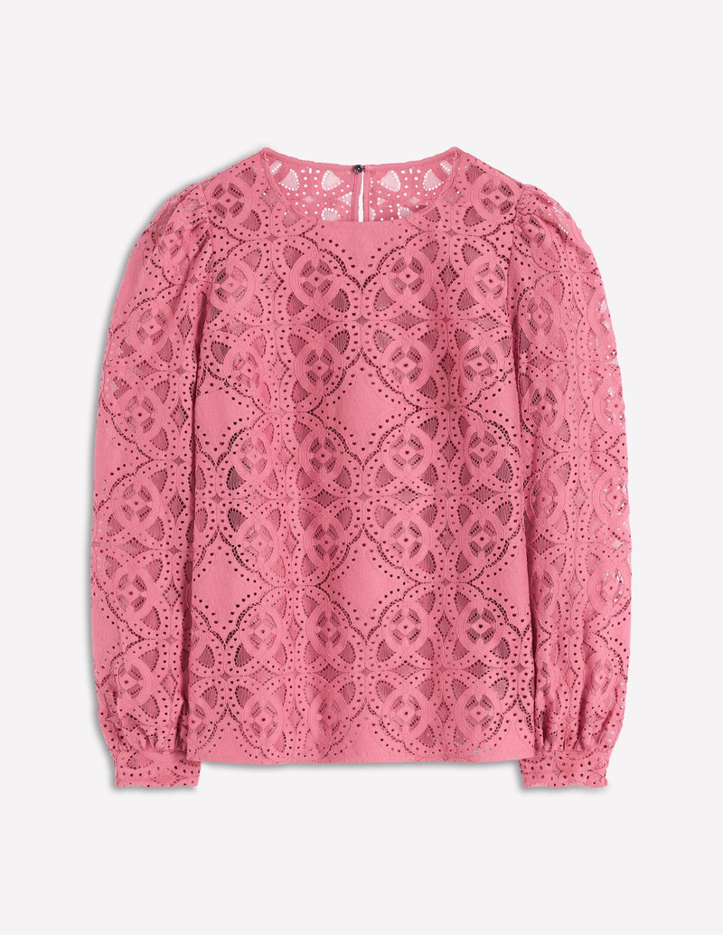 Lace Crew Neck Top-Heather Rose 1