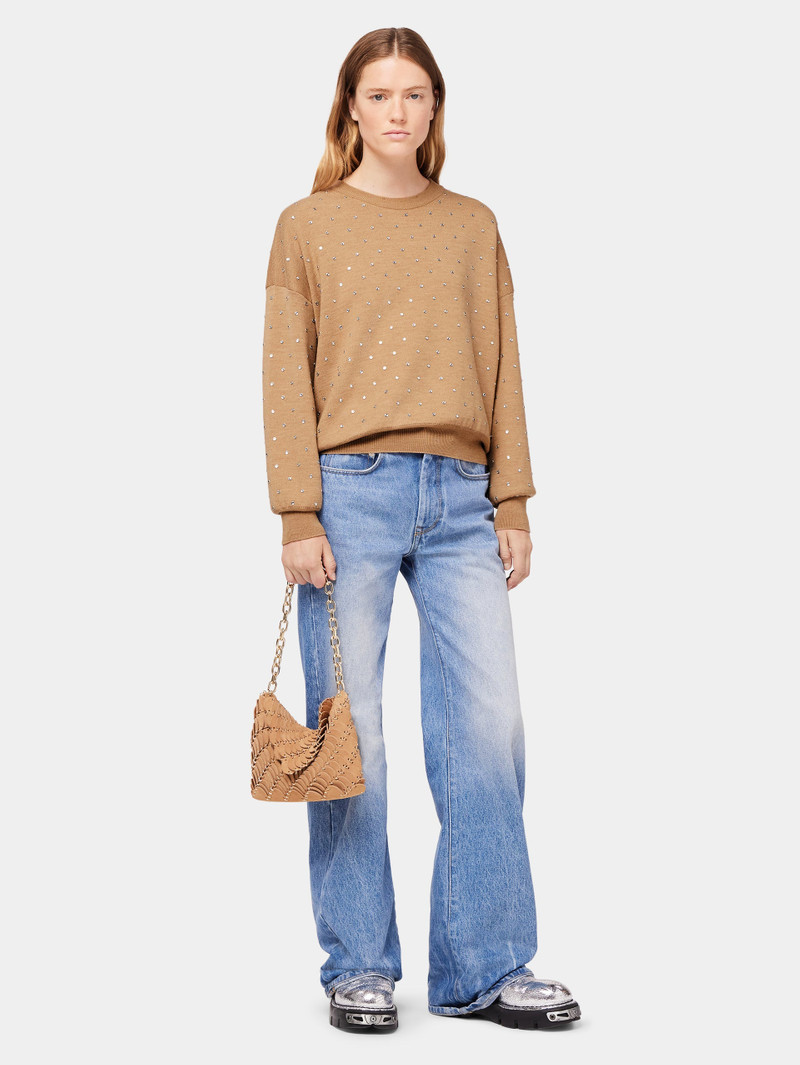 rabanne CRYSTALS EMBELLISHED CAMEL JUMPER outlook
