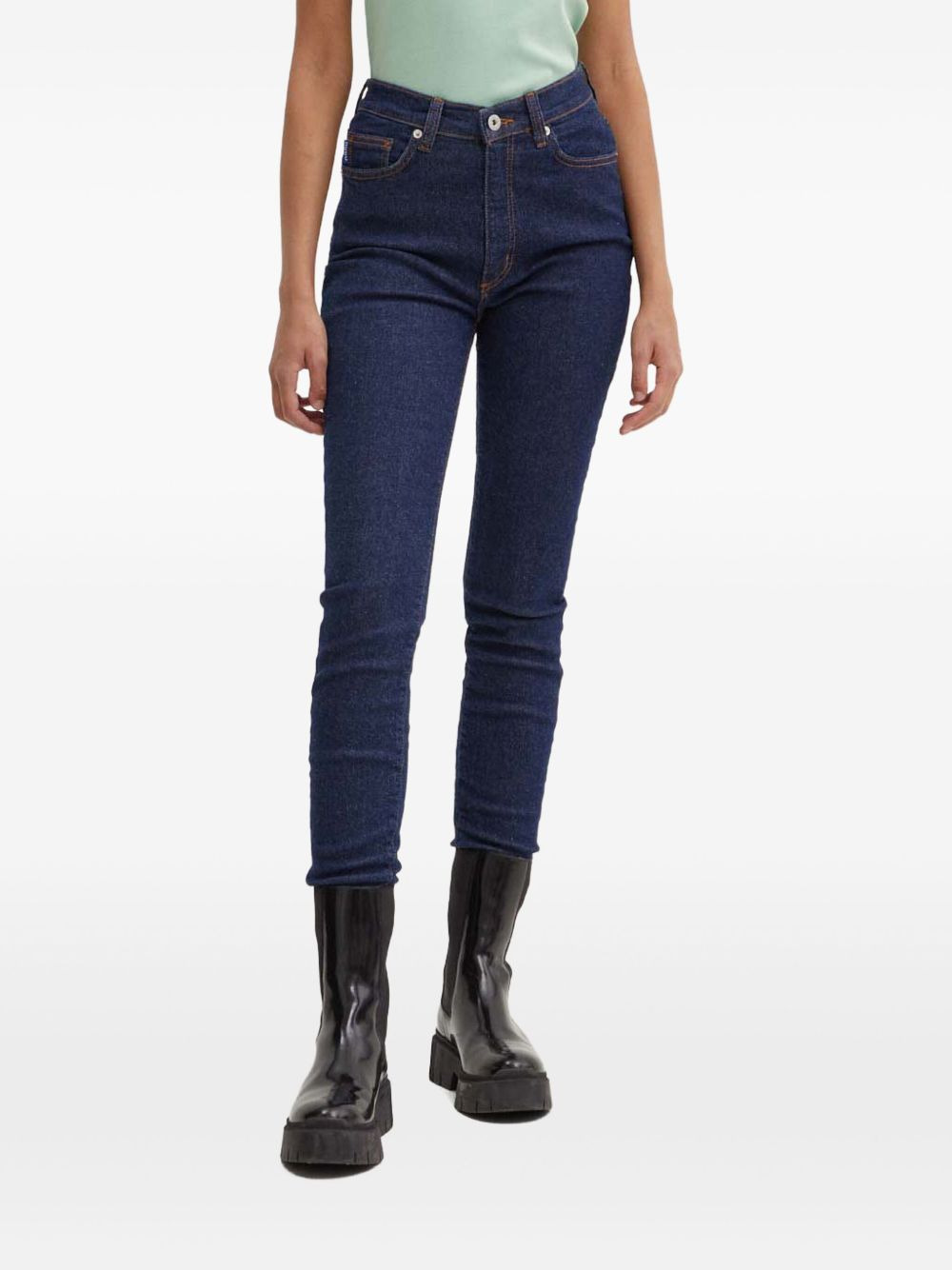 high-waisted logo-plaque jeans - 1