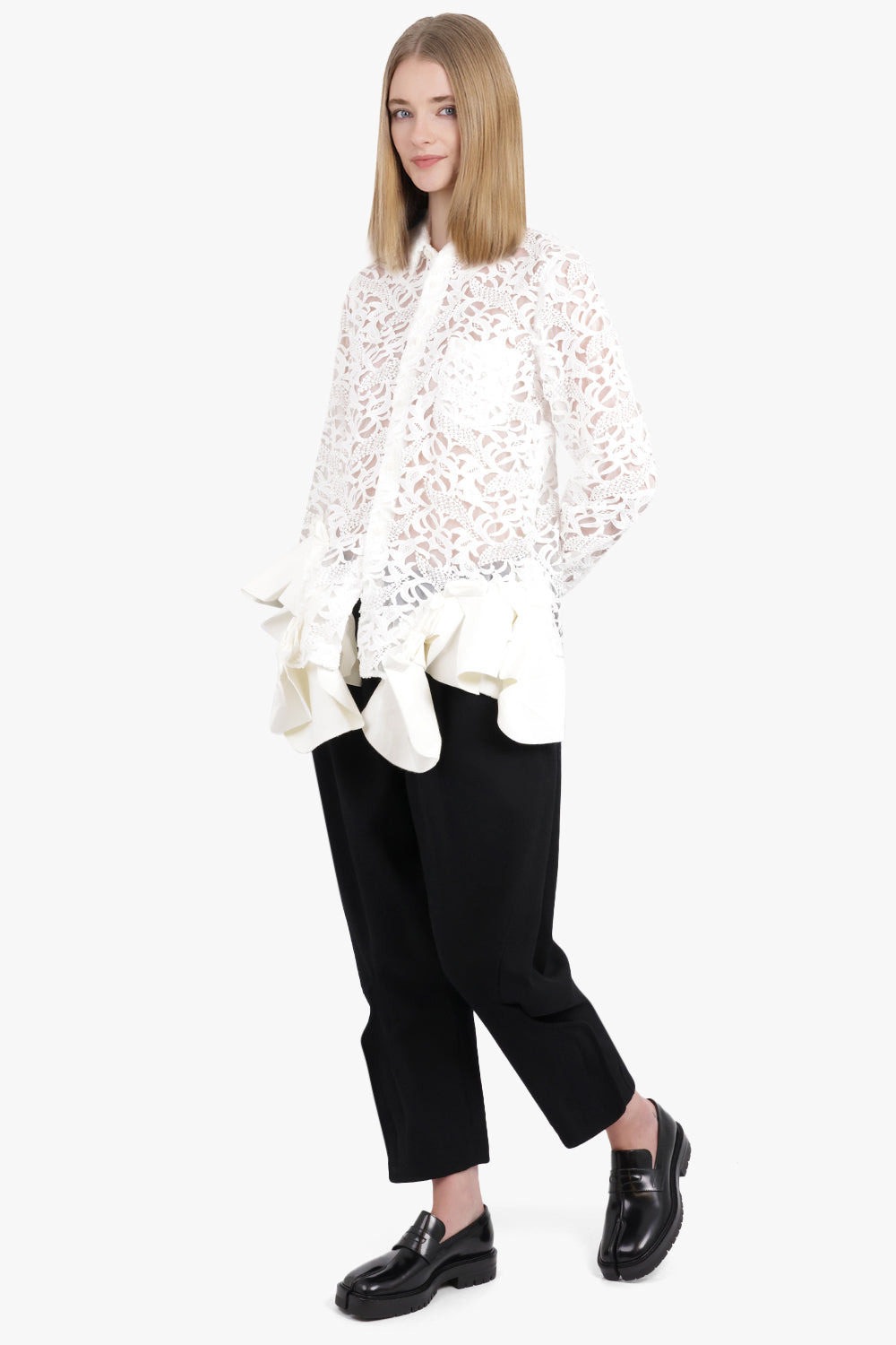 LACE L/S SHIRT WITH RUFFLE PANELS | OFF WHITE - 4