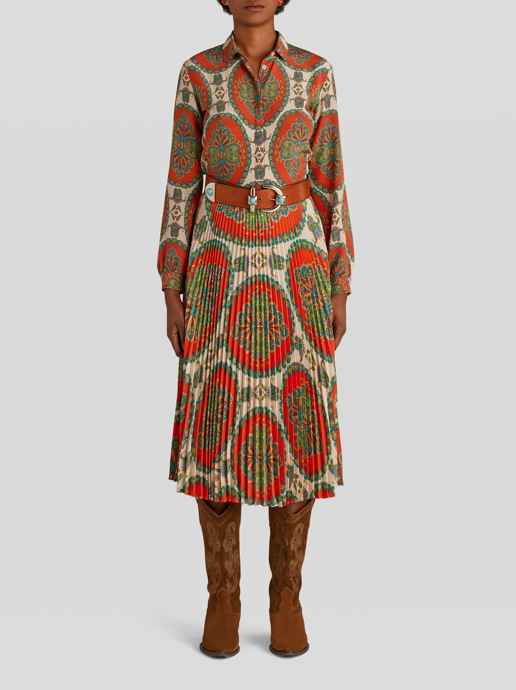 PAISLEY MEDALLION PLEATED SKIRT - 3