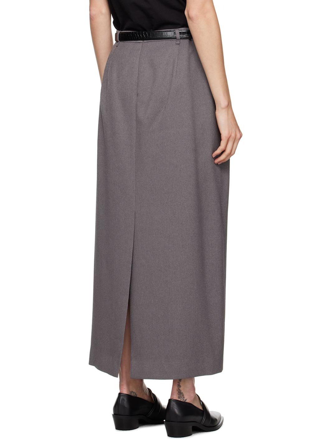 Gray Belted Maxi Skirt - 3