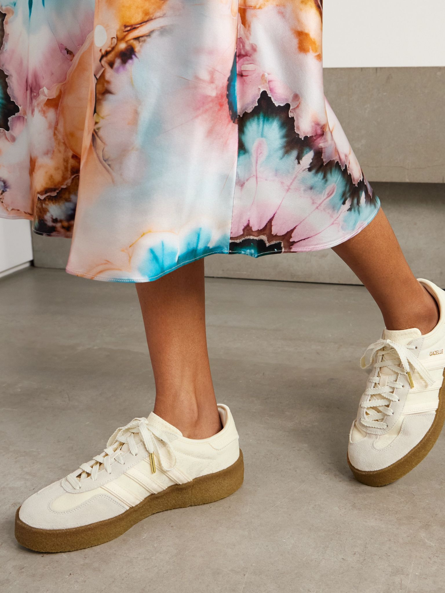 + CLOT Gazelle suede-trimmed jacquard sneakers Cream - 2