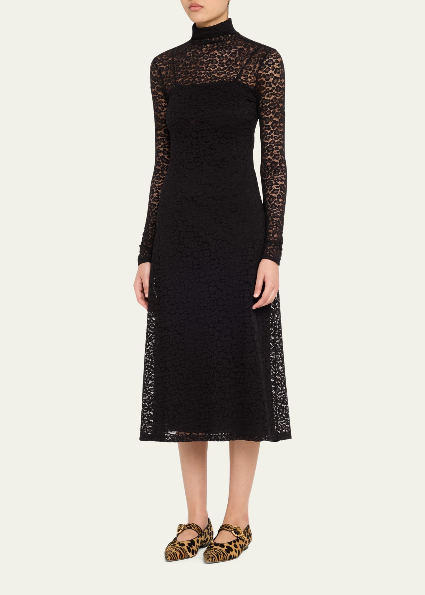 Talia Leopard Long-Sleeve Turtleneck Dress - 4