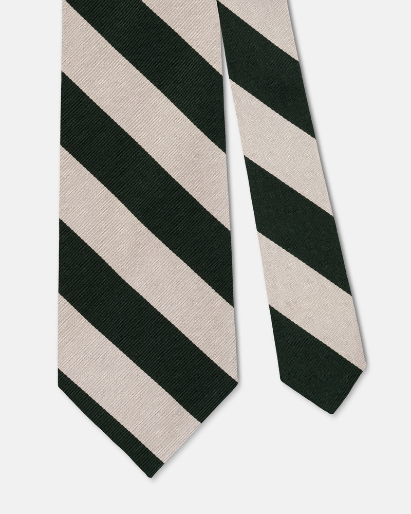 J. PRESS MADE-IN-USA DARK GREEN & SILVER GUARD STRIPE SILK REPP TIE outlook