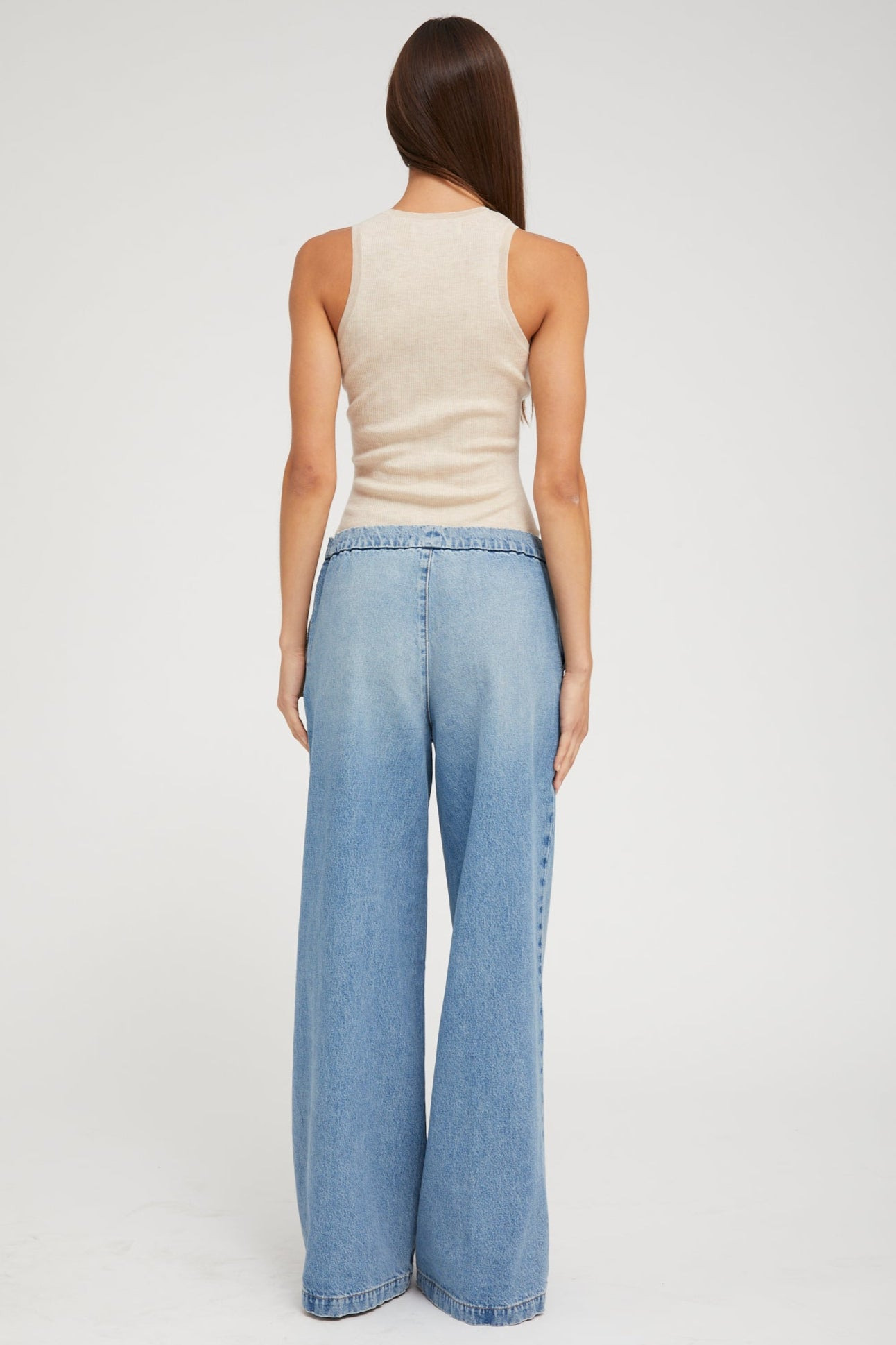 PARADIS DENIM WIDE LEG PINTUCK PANTS - 4