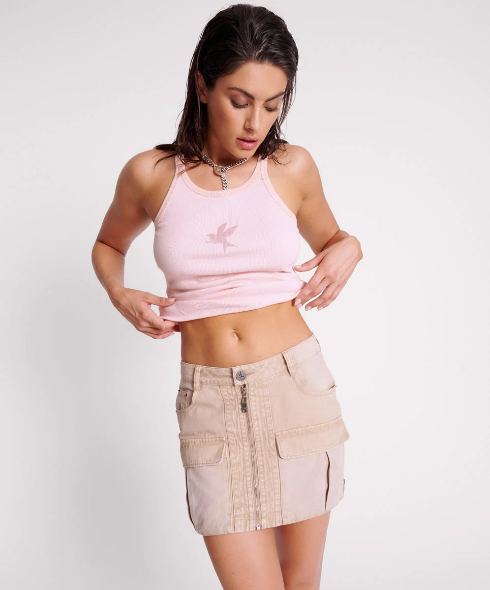 Canvas Viper High Waist Zip Mini Skirt - Stone - 1
